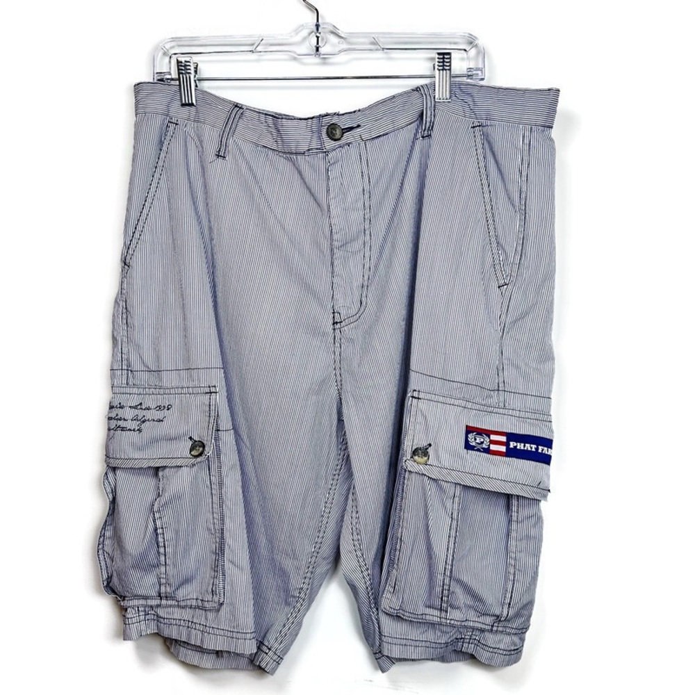 Vtg‎ Phat Farm Baggy Hickory Stripe Cargo Shorts Mens 40 Y2K Carpenter 92
